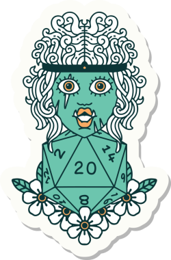 Bir insan tarafından çizilmiş 20 zarlı bir ork barbarının çıkartması.