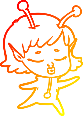 Bir insan tarafından çizilmiş bir uzaylı kız çizgi çizimi.