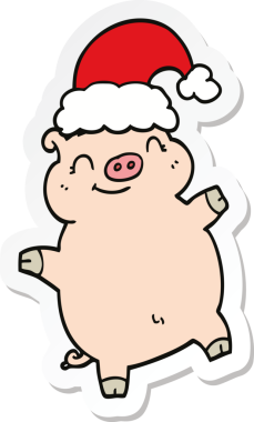 Bir insan tarafından çizilmiş mutlu noel domuzu çıkartması.