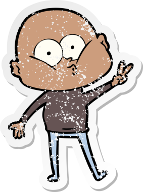 Bir insan tarafından çizilmiş kel bir adamın sıkıntılı çıkartması.