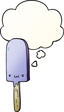 Karikatür buz lolipopu. Düşünce baloncuğu bir insan tarafından çizilmiş.