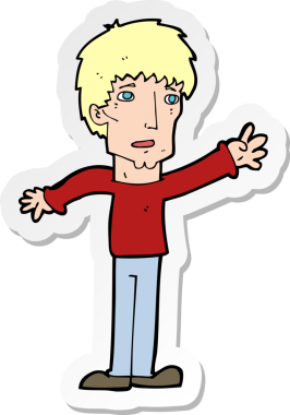 Çizgi film çıkartması. Endişeli bir adam bir insan tarafından çizilmiş.