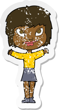 Bir insan tarafından çekilen kollarını sallayan karikatürlü bir kadının gerilimli çıkartması.