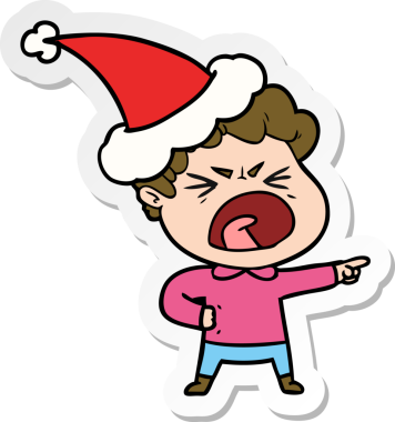 Bir insan tarafından çizilmiş Noel Baba şapkası giyen öfkeli bir adamın el yazısı.