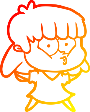 Bir insan tarafından çizilmiş, çizgi film karakteri ıslık çalan bir kız çizimi