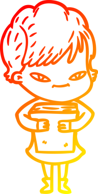 Bir insan tarafından çizilmiş mutlu bir kadının çizgi çizimi.