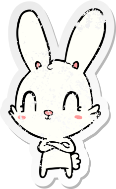 Bir insan tarafından çizilmiş şirin bir tavşanın sıkıntılı çıkartması.