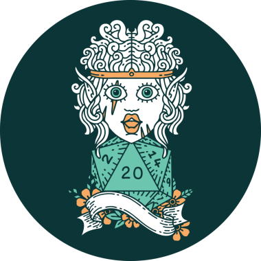 Bir insan tarafından çizilmiş 20 zarlı elf barbar karakteri simgesi.