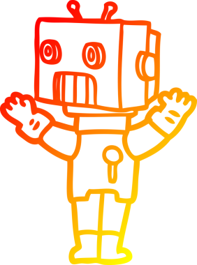 Bir insan tarafından çizilen çizgi film robotunun sıcak çizgi çizimi