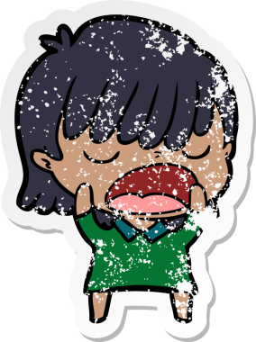 Bir insan tarafından yüksek sesle çizilmiş karikatür kadının sıkıntılı çıkartması.