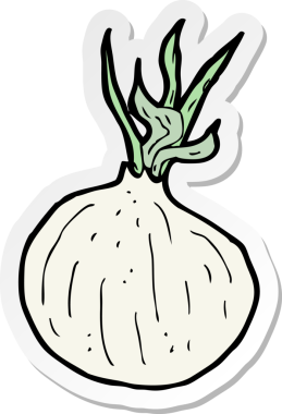 Bir insan tarafından çizilmiş karikatür soğanı çıkartması.
