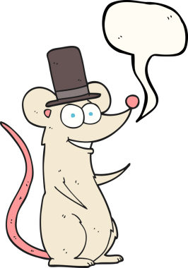 Bir insan tarafından çizilmiş silindir şapkalı serbest konuşma balonu çizgi film faresi