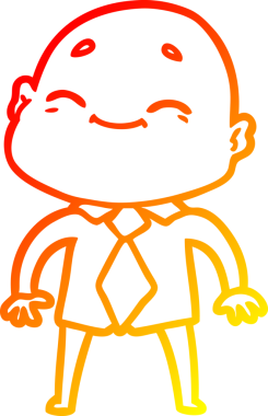 Bir insan tarafından çizilmiş mutlu, kel bir adamın sıcak çizgi çizimi.