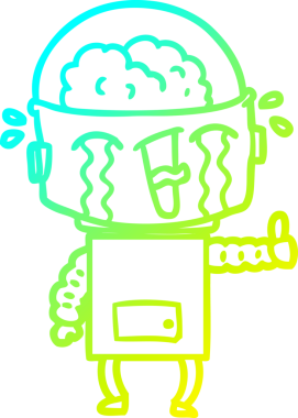 Ağlayan bir robotun insan tarafından çizilmiş soğuk çizgi çizimi.