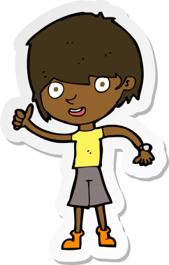 Bir insan tarafından çizilmiş pozitif davranışlı bir çizgi film çocuğunun çıkartması.