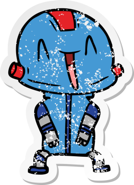 Bir insan tarafından çizilmiş karikatür robotunun sıkıntılı çıkartması.