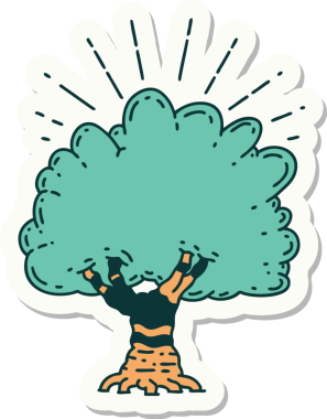 Bir insan tarafından çizilmiş dövme stili bir ağacın çıkartması.