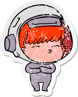 Bir insan tarafından çizilmiş garip bir astronotun sıkıntılı çıkartması.