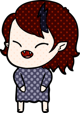 Bir insan tarafından çizilmiş gülen vampir kız çizgi filmi.