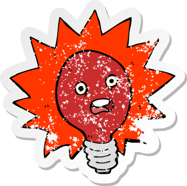 Bir insan tarafından çizilmiş kırmızı ampulün gerilemiş retro yapıştırması.