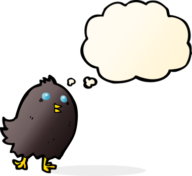 Bir insan tarafından çizilmiş düşünce baloncuklu ürkünç siyah kuş.