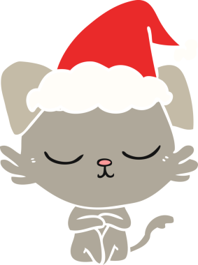 Bir insan tarafından çizilmiş Noel Baba şapkası takan bir köpeğin düz renk çizimi.