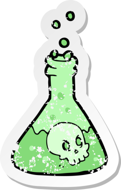 Bir insan tarafından çizilmiş ürkütücü bir iksirin retro sıkıntılı yapıştırması.