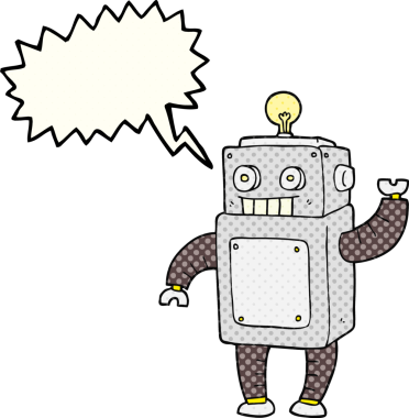 Bir insan tarafından çizilmiş serbest çizilmiş çizgi roman konuşma balonu çizgi film robotu