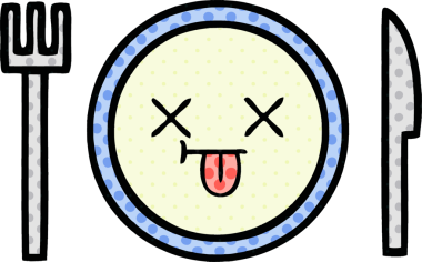 Bir insan tarafından çizilmiş yemek tabağının çizgi romanı.