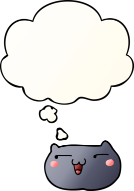 Düşünce baloncuğu olan çizgi film kedisi yüzü bir insan tarafından çizilmiş.