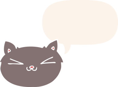 Bir insan tarafından çizilmiş eski moda konuşma balonlu mutlu çizgi film kedisi.