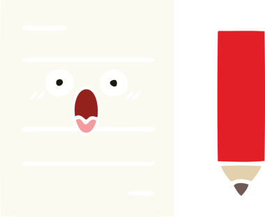 Bir insan tarafından çizilmiş bir test kağıdının düz renk retro karikatürü