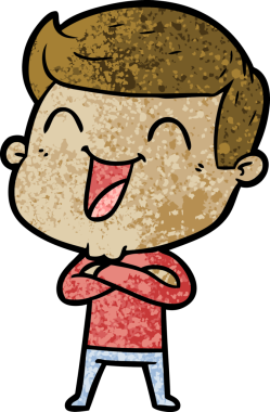 Bir insan tarafından çizilmiş gülen çizgi film adamı.