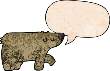 Bir insan tarafından çizilmiş eski moda konuşma baloncuğu olan çizgi film ayısı.