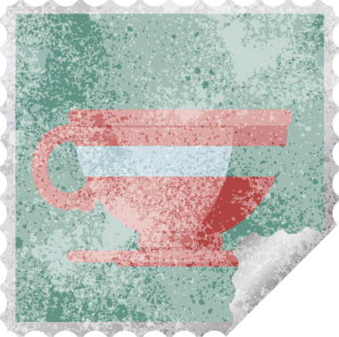 Bir insan tarafından çizilmiş bir kahve fincanı kare etiketi.