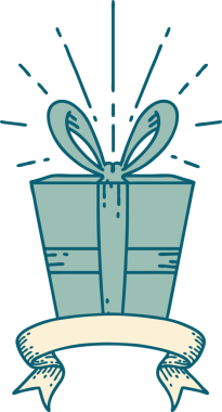 Bir insan tarafından çizilmiş dövme stili Noel hediyeli parşömen.