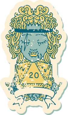 Retro Dövme Biçimi Yarı Ork Barbar Karakteri Bir insan tarafından çizilmiş doğal 20 zar