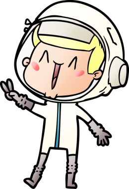 Mutlu astronot çizgi filmi bir insan tarafından çizilmiş barış işareti veriyor.