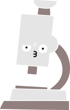 Bir insan tarafından çizilmiş bir mikroskobun düz renkli retro karikatürü