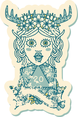 Retro Dövme Tarzı Elf Karakteri Bir insan tarafından çizilmiş doğal yirmi zar ile