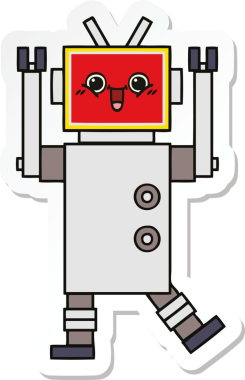 Bir insan tarafından çizilmiş şirin, mutlu bir robotun çıkartması.