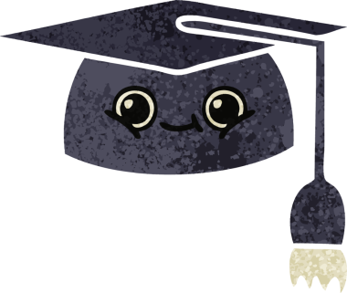 Bir insanın çizdiği mezuniyet şapkasının retro çizim tarzı karikatürü.