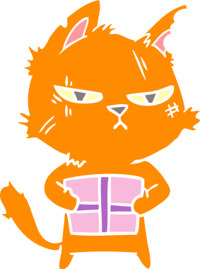 sert düz renkli çizgi film kedisi Noel hediyesi bir insan tarafından çizilmiş.