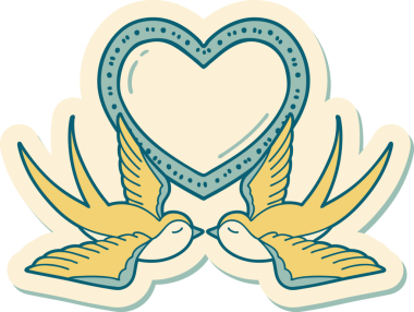 Geleneksel kırlangıç stili dövme çıkartması ve bir insan tarafından çizilmiş kalp.