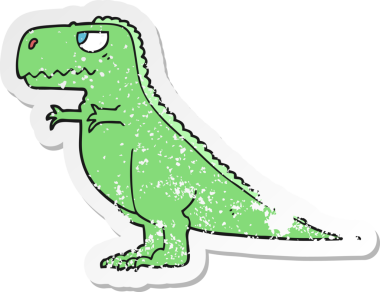 Bir insan tarafından çizilmiş karikatür dinozorunun sıkıntılı çıkartması.