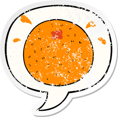 Konuşma baloncuklu çizgi film turuncusu bir insan tarafından çizilmiş sıkıntılı eski bir çıkartma.