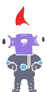 Bir insan tarafından çizilmiş Noel Baba şapkası takan bir uzaylının düz renkli çizimi.