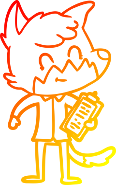 Bir insan tarafından çizilmiş mutlu tilki satıcısının sıcak çizgi çizimi.