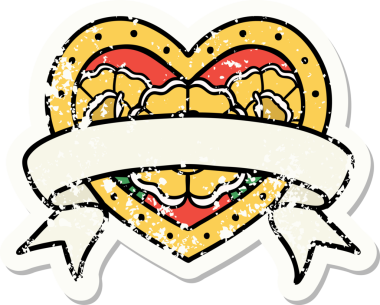 Geleneksel bir kalp stili ve insan tarafından çizilmiş çiçekli pankart dövmesi.