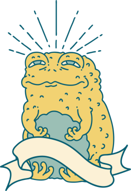 Bir insan tarafından çizilmiş dövmeli karakteri olan kaydırma pankartı.